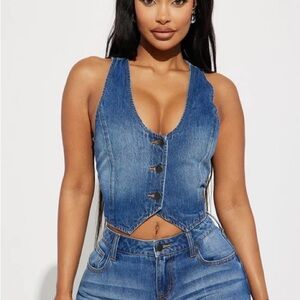 Fashion Nova Blue Denim Button-Up Crop Top